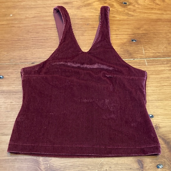 OUT FROM UNDER (UO) S Burgundy Ribbed Velour Crop Tank Top - Picture 4 of 10